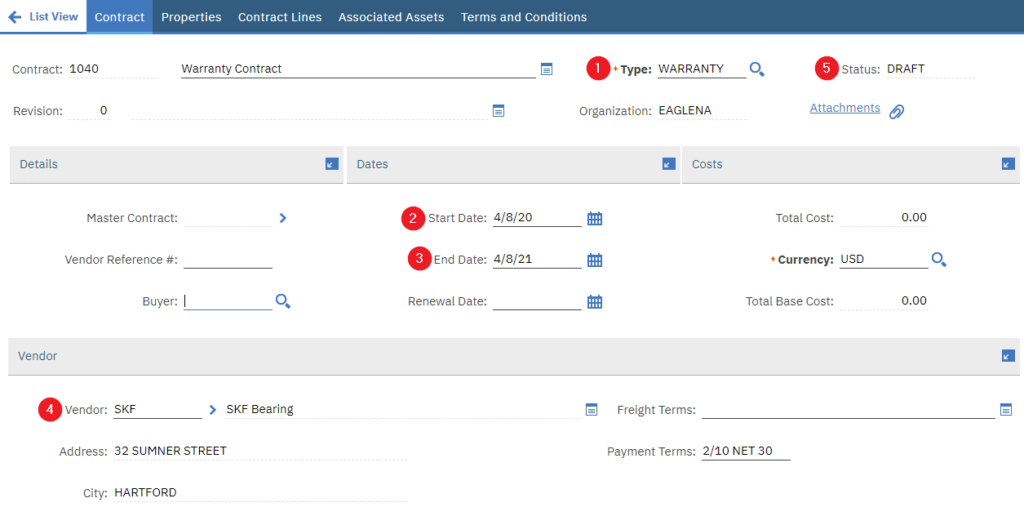 Warranty contracts in Maximo MACS