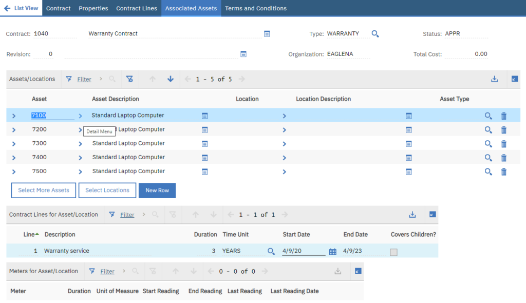 Warranty contracts in Maximo MACS